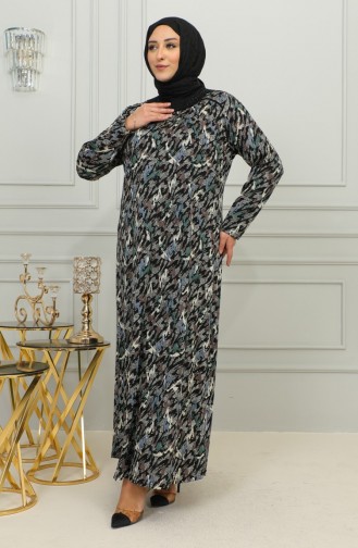 فستان فيسكوز منقوش مقاس كبير 4447D-04 أخضر 4447D-04