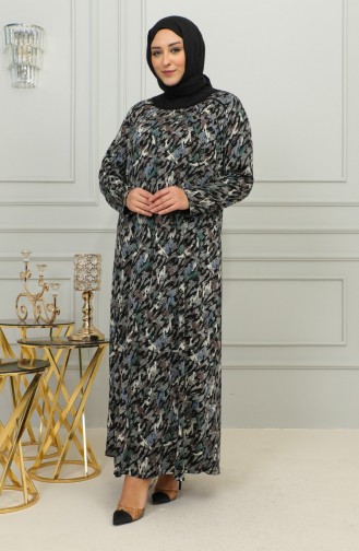 فستان فيسكوز منقوش مقاس كبير 4447D-04 أخضر 4447D-04