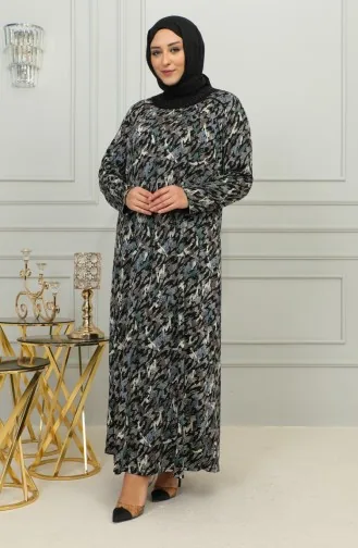 فستان فيسكوز منقوش مقاس كبير 4447D-04 أخضر 4447D-04