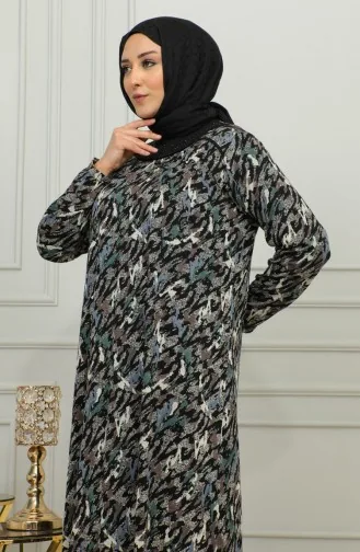فستان فيسكوز منقوش مقاس كبير 4447D-04 أخضر 4447D-04