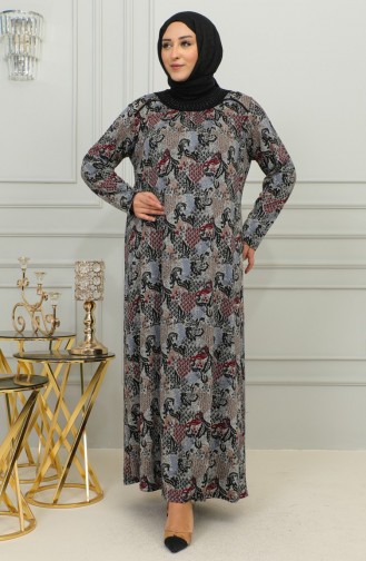 Plus-size Viscose Jurk Met Patroon 4447E-01 Claret Red 4447E-01