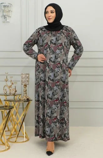 فستان فيسكوز منقوش بمقاس كبير 4447E-01 أحمر كلاريت 4447E-01