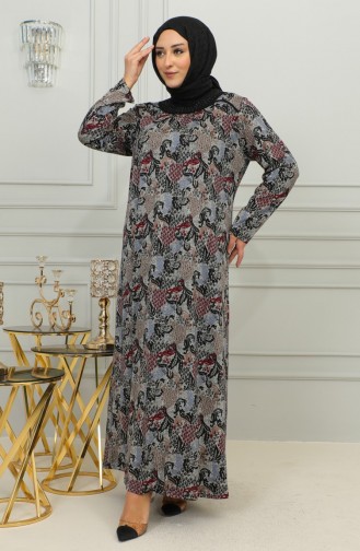 Plus-size Viscose Jurk Met Patroon 4447E-01 Claret Red 4447E-01