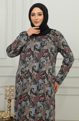 Plus-size Viscose Jurk Met Patroon 4447E-01 Claret Red 4447E-01