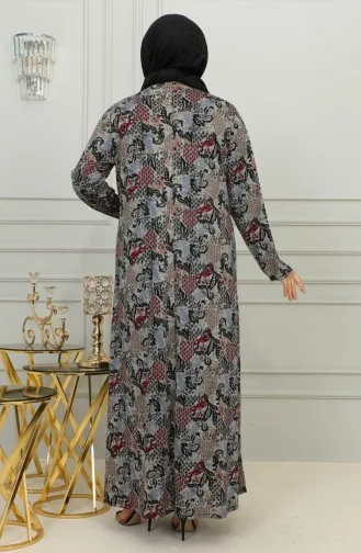 فستان فيسكوز منقوش بمقاس كبير 4447E-01 أحمر كلاريت 4447E-01