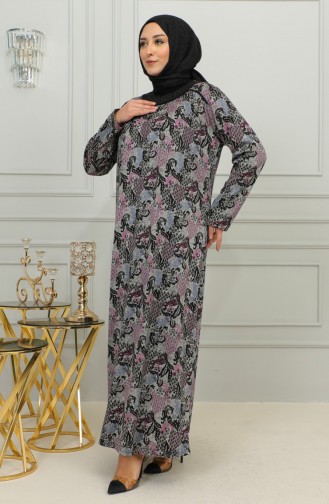 Plus Size Patterned Viscose Dress 4447E-02 Plum 4447E-02
