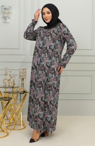 Plus Size Patterned Viscose Dress 4447E-02 Plum 4447E-02