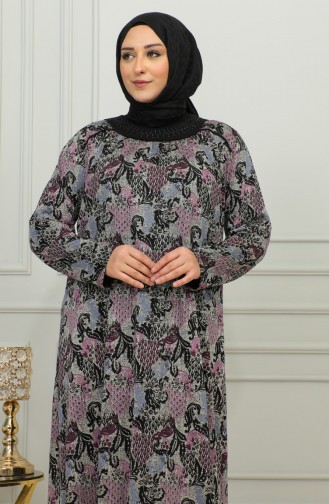 Plus Size Patterned Viscose Dress 4447E-02 Plum 4447E-02