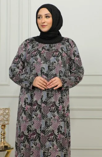 Plus-size Viscose Jurk Met Patroon 4447E-02 Pruim 4447E-02