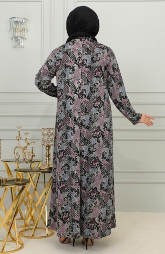 Plus Size Patterned Viscose Dress 4447E-02 Plum 4447E-02