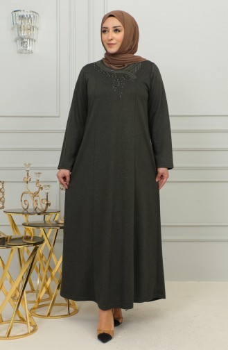 Plus Size Geborduurde Viscose Jurk 4879-01 Khaki 4879-01