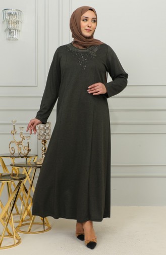 Plus Size Geborduurde Viscose Jurk 4879-01 Khaki 4879-01