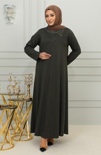Plus Size Geborduurde Viscose Jurk 4879-01 Khaki 4879-01