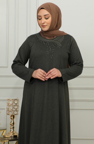 Plus Size Geborduurde Viscose Jurk 4879-01 Khaki 4879-01
