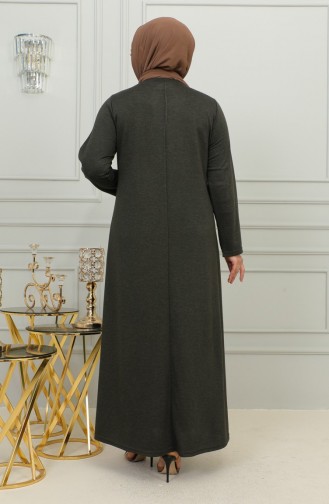 Plus Size Geborduurde Viscose Jurk 4879-01 Khaki 4879-01