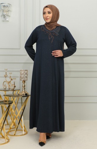Plus Size Geborduurde Viscose Jurk 4879-02 Marineblauw 4879-02
