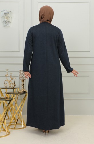 Plus Size Geborduurde Viscose Jurk 4879-02 Marineblauw 4879-02