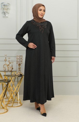 Plus Size Geborduurde Viscose Jurk 4879-03 Zwart 4879-03