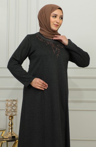 Plus Size Geborduurde Viscose Jurk 4879-03 Zwart 4879-03