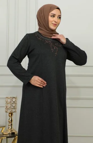 Robe Grande Taille En Viscose Brodée 4879-03 Noire 4879-03