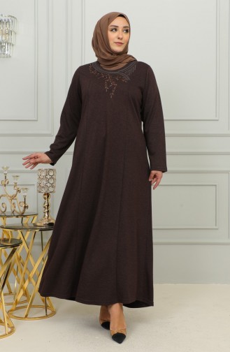 Plus Size Geborduurde Viscose Jurk 4879-04 Bruin 4879-04