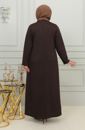 Plus Size Geborduurde Viscose Jurk 4879-04 Bruin 4879-04