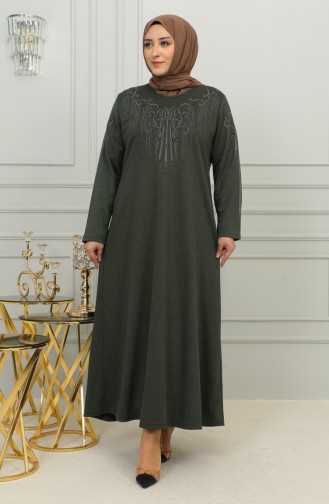 Plus Size Geborduurde Viscose Jurk 4958-01 Khaki 4958-01