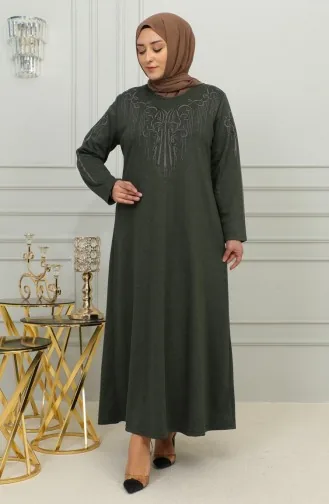 Robe Grande Taille En Viscose Brodée 4958-01 Kaki 4958-01