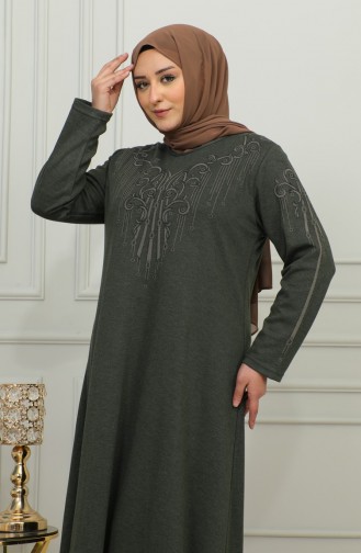 Plus Size Geborduurde Viscose Jurk 4958-01 Khaki 4958-01