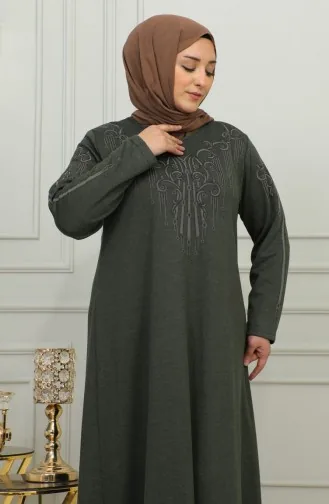 Robe Grande Taille En Viscose Brodée 4958-01 Kaki 4958-01