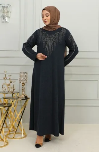 Robe Grande Taille En Viscose Brodée 4958-02 Bleu Marine 4958-02