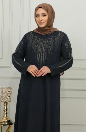 Robe Grande Taille En Viscose Brodée 4958-02 Bleu Marine 4958-02
