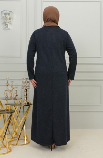 Plus Size Geborduurde Viscose Jurk 4958-02 Marineblauw 4958-02