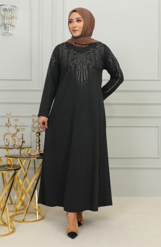 Plus Size Geborduurde Viscose Jurk 4958-03 Zwart 4958-03