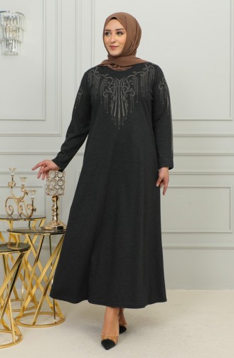 Plus Size Geborduurde Viscose Jurk 4958-03 Zwart 4958-03