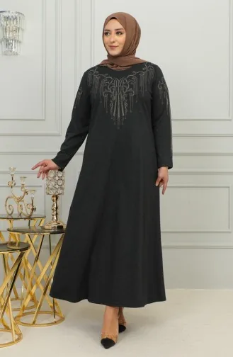 Robe Grande Taille En Viscose Brodée 4958-03 Noire 4958-03