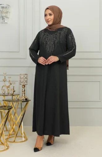 Robe Grande Taille En Viscose Brodée 4958-03 Noire 4958-03