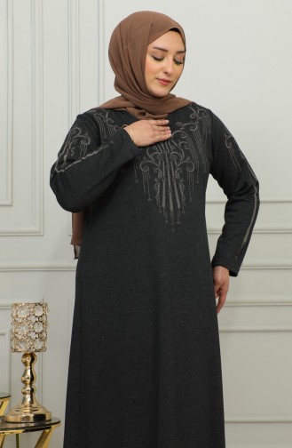 Plus Size Geborduurde Viscose Jurk 4958-03 Zwart 4958-03