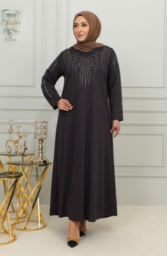 Plus Size Geborduurde Viscose Jurk 4958-04 Pruim 4958-04