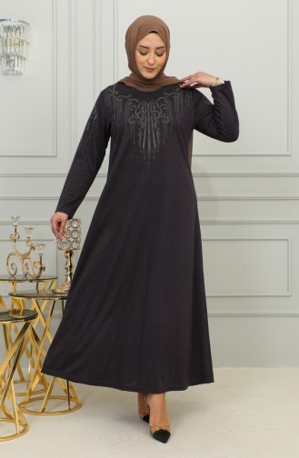 Plus Size Geborduurde Viscose Jurk 4958-04 Pruim 4958-04