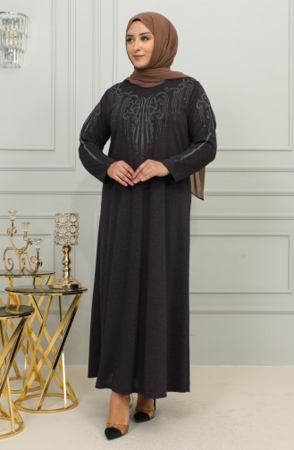 Plus Size Geborduurde Viscose Jurk 4958-04 Pruim 4958-04