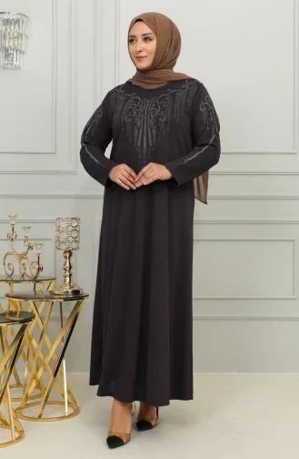 Robe Grande Taille En Viscose Brodée 4958-04 Prune 4958-04