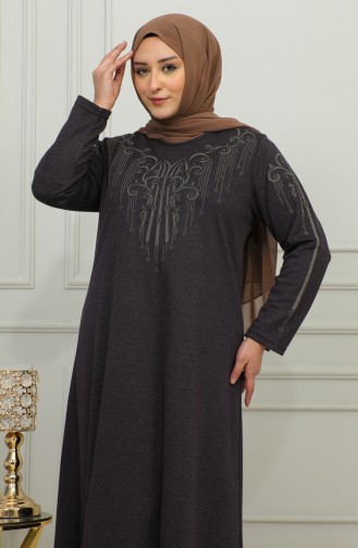 Plus Size Geborduurde Viscose Jurk 4958-04 Pruim 4958-04