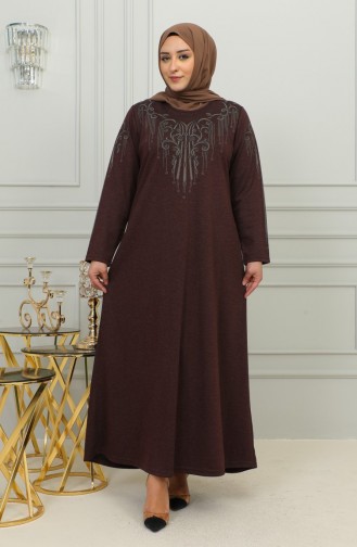 Plus Size Geborduurde Viscose Jurk 4958-05 Bruin 4958-05