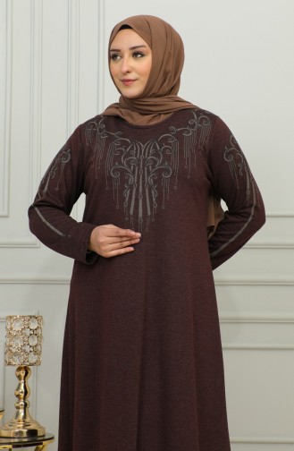 Plus Size Geborduurde Viscose Jurk 4958-05 Bruin 4958-05