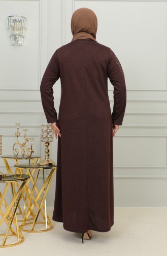 Plus Size Geborduurde Viscose Jurk 4958-05 Bruin 4958-05