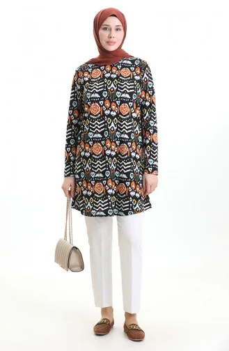 تونيك كريب مطبوع رقميًا 1004-01 أسود قرميدي 1004-01