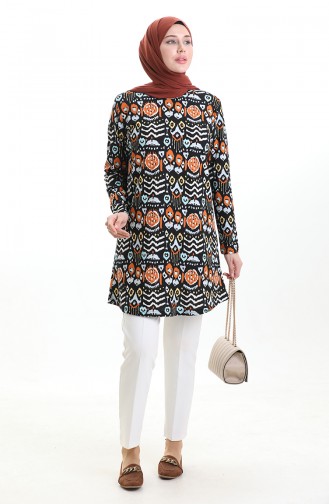 Digitaal Bedrukte Crêpe Tuniek 1004-01 Zwarte Baksteen 1004-01