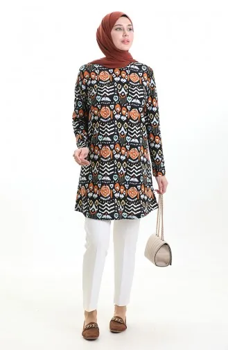 تونيك كريب مطبوع رقميًا 1004-01 أسود قرميدي 1004-01