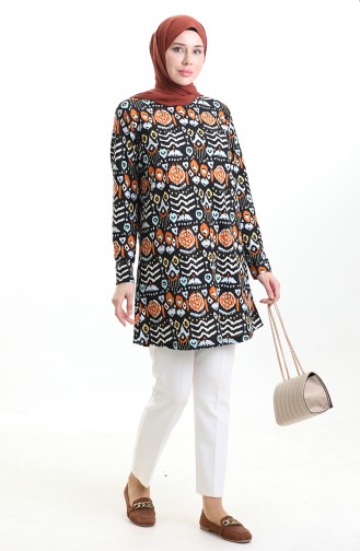 Digitaal Bedrukte Crêpe Tuniek 1004-01 Zwarte Baksteen 1004-01